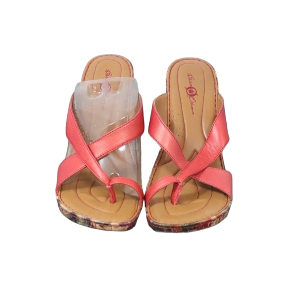 BØRN CROWN Pink Leather PIO Toe Thong WEDGE SANDAL, New NWT in Original Box IOB - Picture 7 of 11